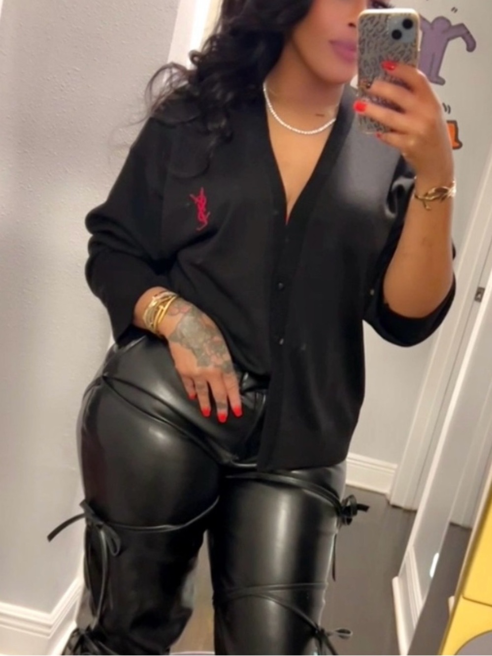 YSL Black Cardigan with Red Logo